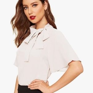 Women’s side bow tie neck short sleeve blouse shirt top